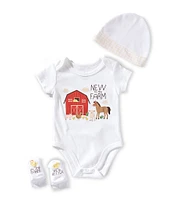 Baby Starters Baby 3-9 Months New To The Farm Bodysuit, Hat & Socks 3-Piece Set