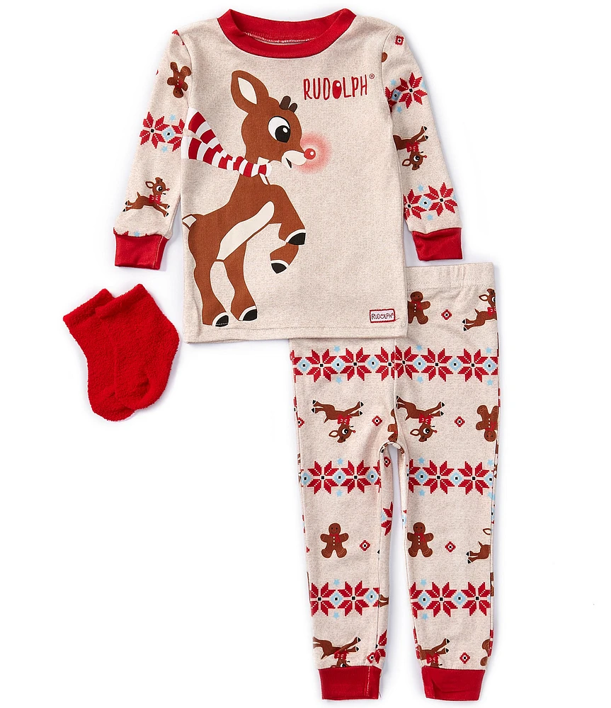 Baby Starters Baby Boys 12-24 Months Long Sleeve Red-Nosed Reindeer Pajama Top & Pajama Pant Set