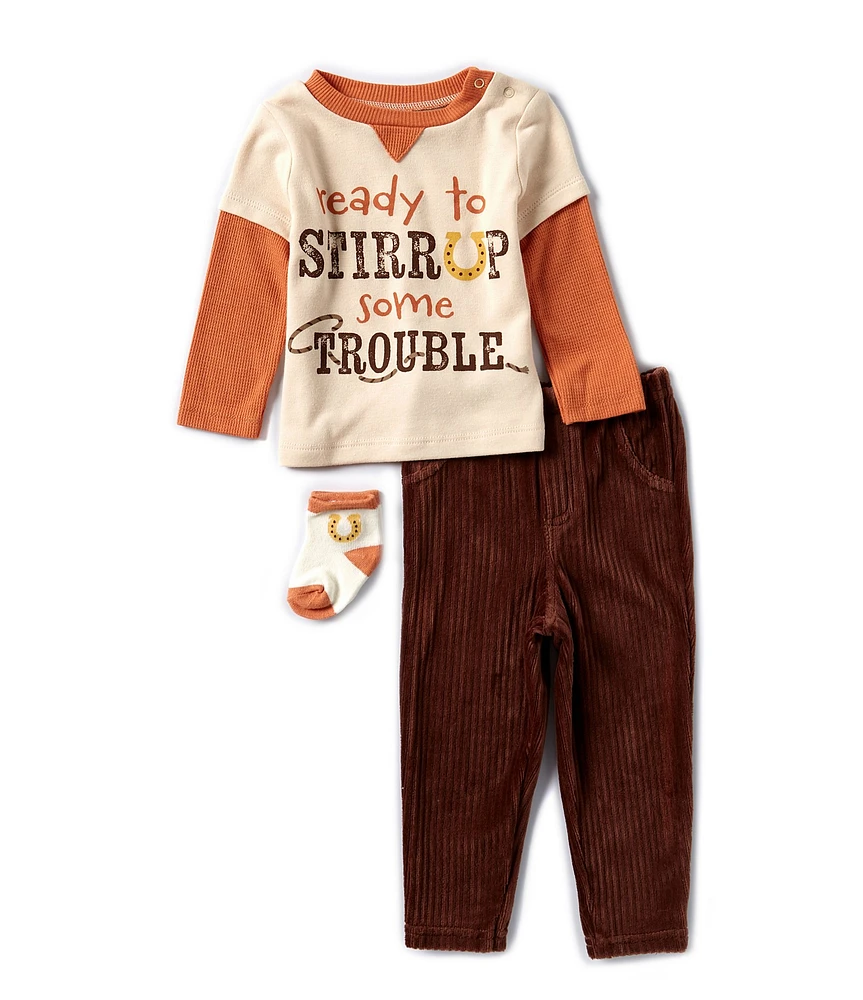 Baby Starters Baby Boys 12-24 Months Ready To Stirrup Trouble Western Theme Twofer T-Shirt & Solid Pant Set