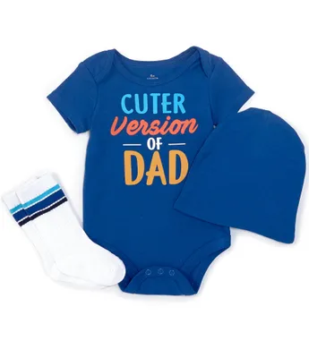 Baby Starters Boys 3-12 Months Short-Sleeve Cuter Version Of Dad Bodysuit, Hat & Socks Set