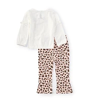 Baby Starters Baby Girls 12-24 Months Long-Sleeve Are You Kitten Jersey Top & Animal-Printed Flare-Leg Leggings Set