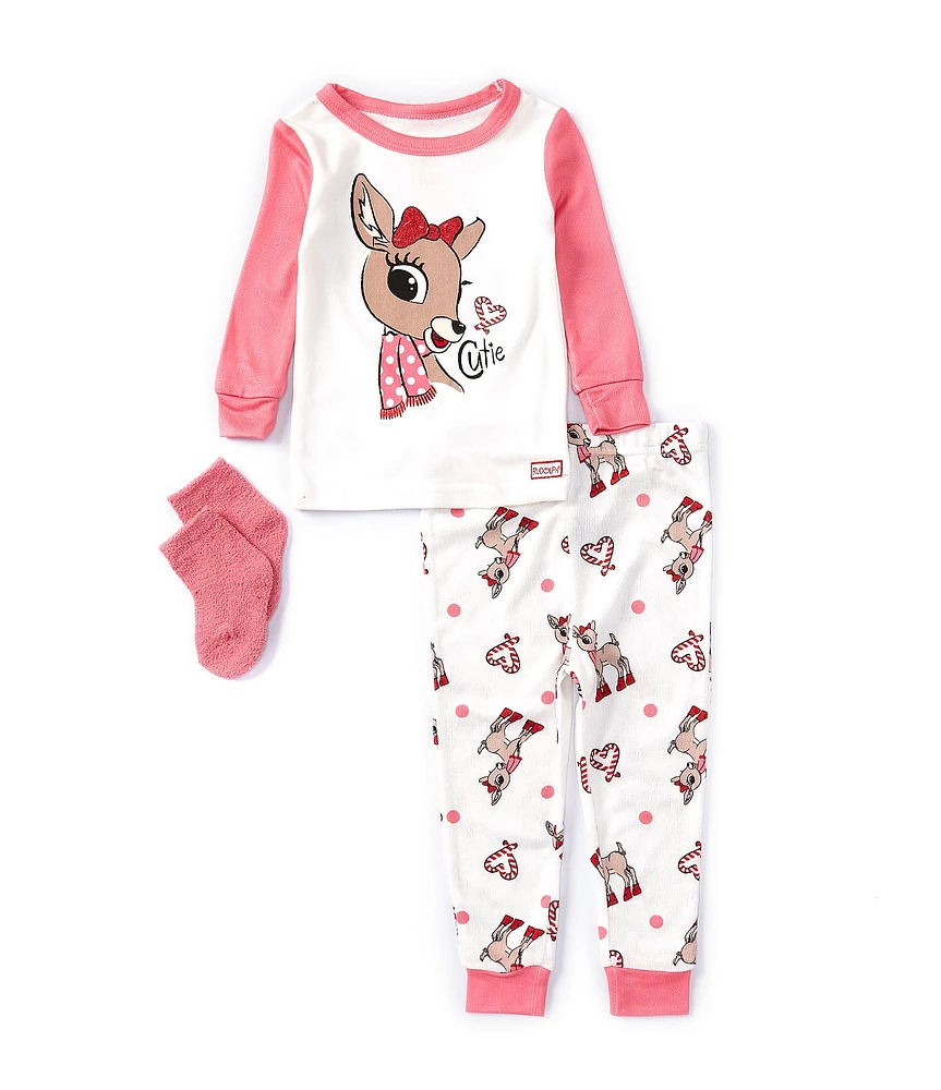 Baby Starters Baby Girls 12-24 Months Long Sleeve Red-Nosed Reindeer Pajama Top & Pajama Pant Set