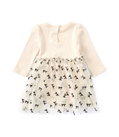 Baby Starters Baby Girls 3-24 Months Long-Sleeve Rib-Knit Bodice/Bow-Printed Tutu-Skirted Fit-And-Flare Dress