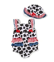 Baby Starters Baby Girls 3-9 Months Cow Print Flutter Sleeve Bubble & Hat Set
