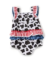 Baby Starters Baby Girls 3-9 Months Cow Print Flutter Sleeve Bubble & Hat Set