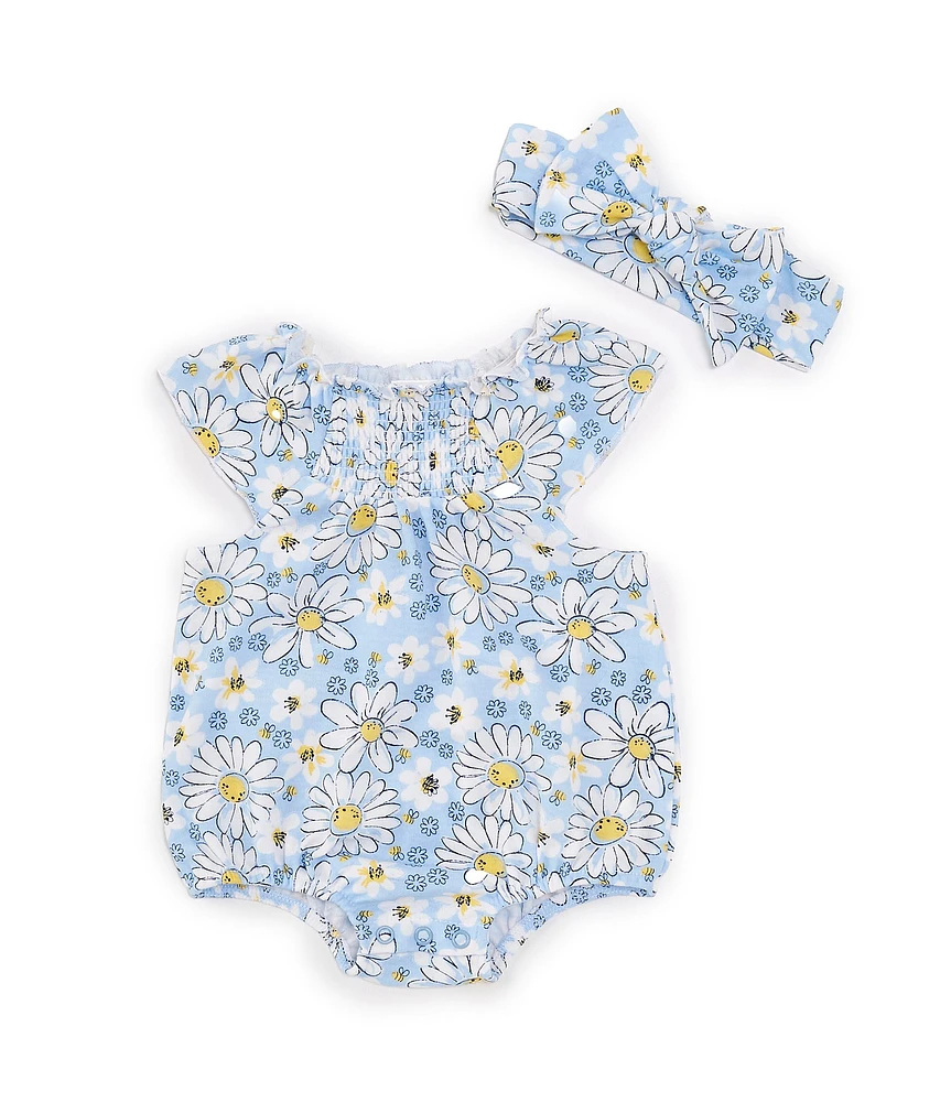 Baby Starters Baby Girls 3-9 Months Flutter-Sleeve Wildflower-Printed Bodysuit