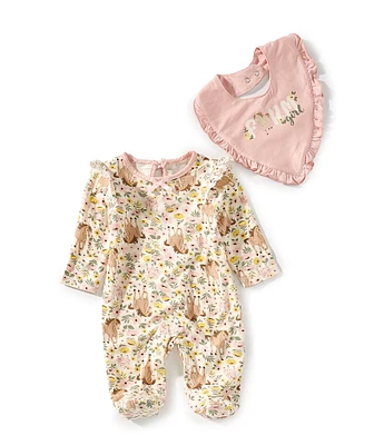 Baby Starters Baby Girls 3-9 Months Horse Print Footie & Bib Set