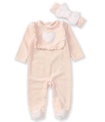 Baby Starters Baby Girls 3-9 Months Long Sleeve Faux-Fur-Heart Velour Footie Coverall