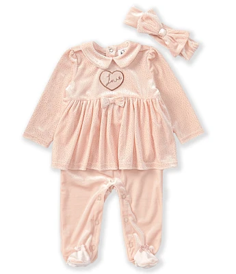 Baby Starters Baby Girls 3-9 Months Long Sleeve #double;Love#double; Speckled-Print Skirted-Overlay/Footed Coverall