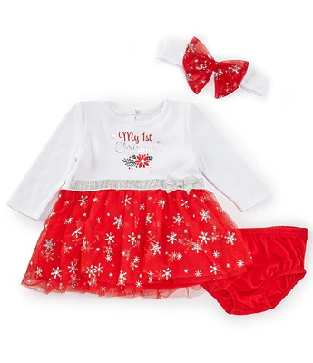 Baby Starters Baby Girls 3-9 Months Long Sleeve My 1st Christmas Tutu Dress