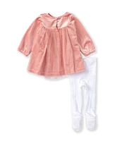 Baby Starters Baby Girls 3-9 Months Long-Sleeve Velvet-To-Mesh Empire-Waist Dress & Coordinating Footed Tights Set