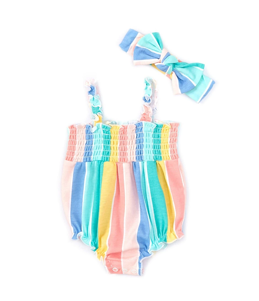 Baby Starters Baby Girls 3-9 Months Sleeveless Horizontal/Vertical Rainbow-Striped Romper