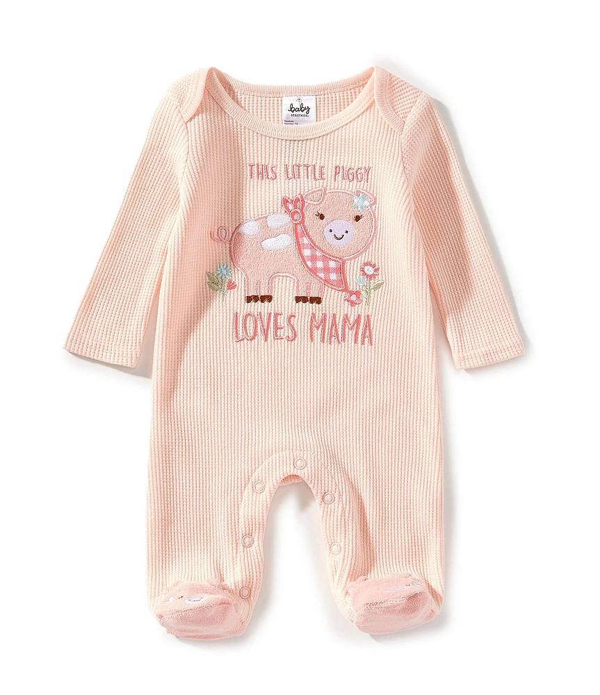 Baby Starters Baby Girls Newborn-9 Months Piggy Loves Mama Waffle Knit Footie Coverall