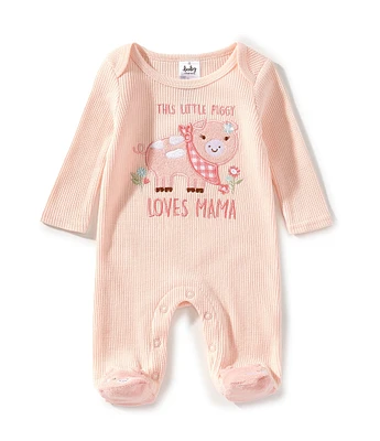 Baby Starters Baby Girls Newborn-9 Months Piggy Loves Mama Waffle Knit Footie Coverall