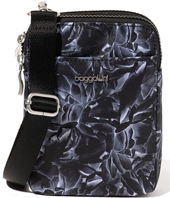 Baggallini Black Divine Rose Modern Take Two RFID Crossbody Bag