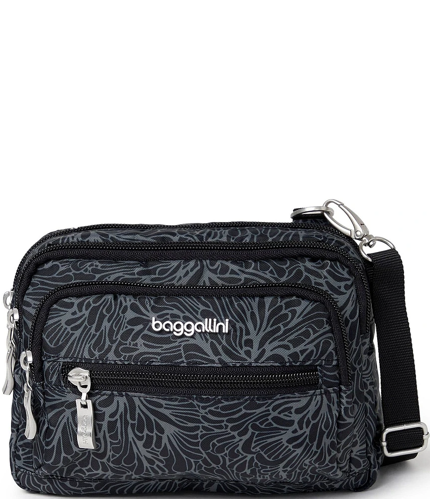 Baggallini Midnight Blossom Triple Zip Crossbody Bag