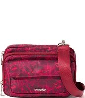 Baggallini Red Divine Rose Modern Double Zip Crossbody Bag