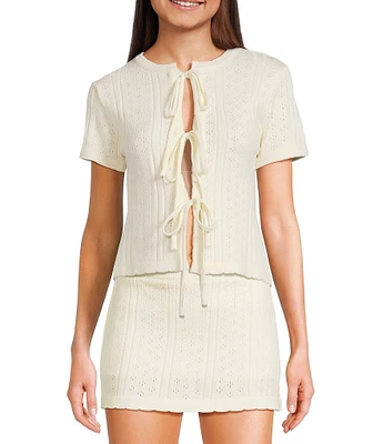 Bailey Rose Short Sleeve Pointelle Tie Front Coordinating Top