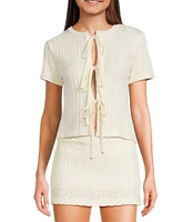 Bailey Rose Short Sleeve Pointelle Tie Front Coordinating Top