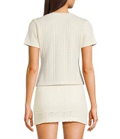 Bailey Rose Short Sleeve Pointelle Tie Front Coordinating Top