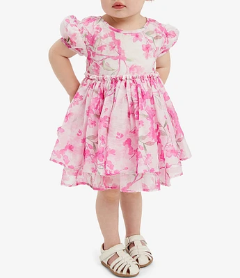 Bardot Baby Girls Newborn-18 Months Lucia Blooms Puffed-Sleeve Asymmetrical-Hem Dress