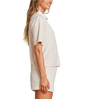Barefoot Dreams CozyTerry® Short Sleeve Johnny Collar Coordinating Lounge Top