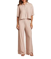 Barefoot Dreams Washed Satin Jacquard Coordinating High Waisted Wide Leg Sleep Pants