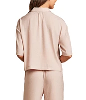 Barefoot Dreams Washed Satin Notch Collar Jacquard 3/4 Sleeve Coordinating Cropped Sleep Top