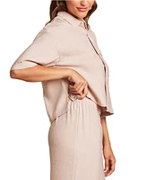 Barefoot Dreams Washed Satin Notch Collar Jacquard 3/4 Sleeve Coordinating Cropped Sleep Top