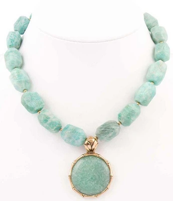 Barse Bronze & Amazonite Short Pendant Necklace