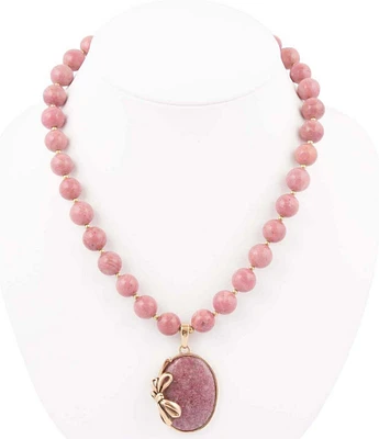 Barse Bronze & Rhodonite Bow Short Pendant Necklace