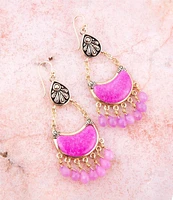 Barse Bronze and Fuchsia Agate Genuine Stone Chandelier Earrings