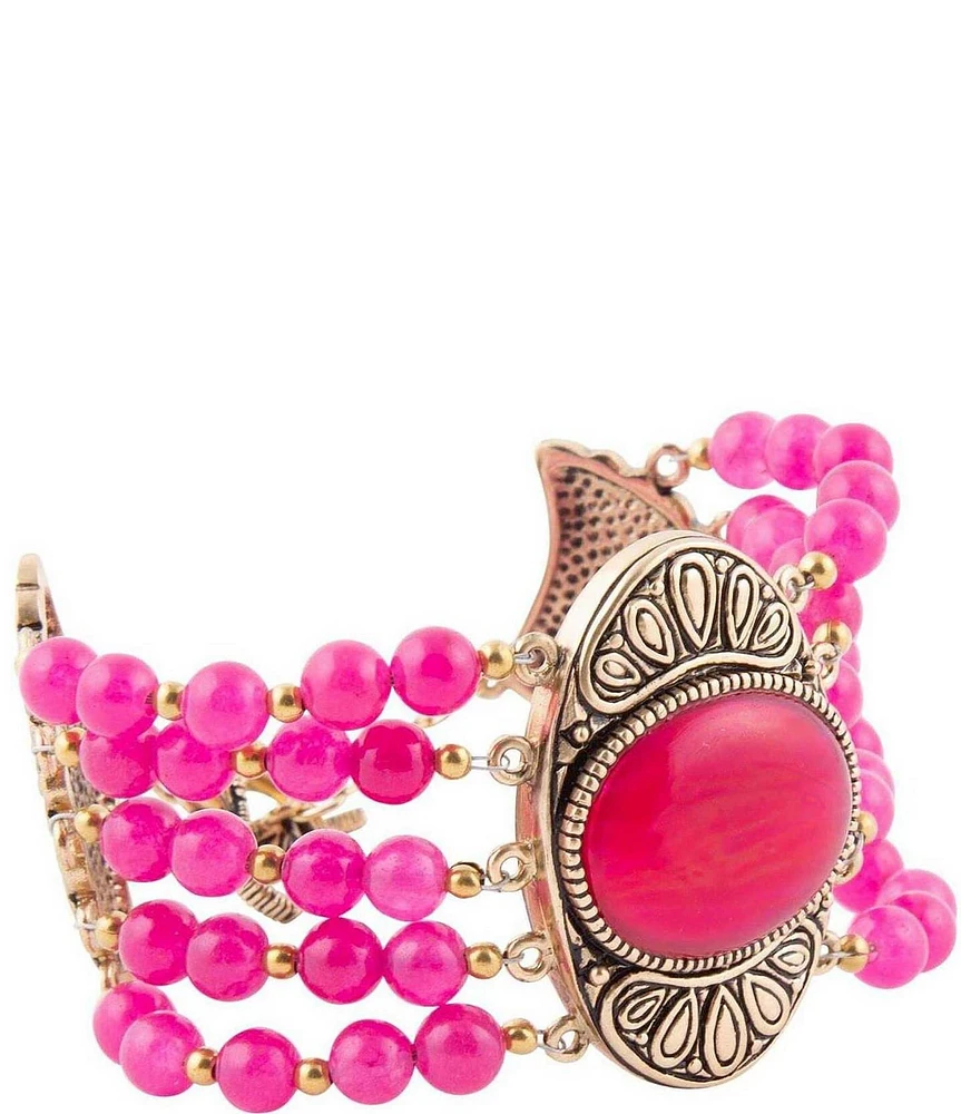 Barse Bronze and Fuchsia Agate Genuine Stone Toggle Statement Line Bracelet