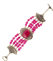 Barse Bronze and Fuchsia Agate Genuine Stone Toggle Statement Line Bracelet