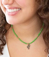 Barse Bronze and Genuine Stone Cactus Charm Short Pendant Necklace