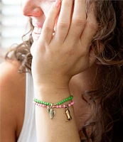 Barse Bronze and Genuine Stone Cactus Charm Stretch Bracelet Set