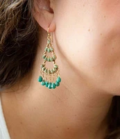 Barse Bronze and Genuine Stone Chandelier Earrings