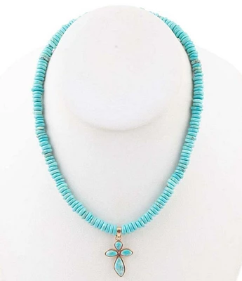 Barse Bronze and Genuine Stone Cross Short Pendant Necklace