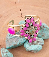 Barse Bronze and Genuine Stone Cuff Bracelet