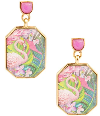 Barse Bronze and Genuine Stone Flamingo Resort Drop Earrings
