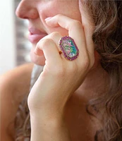 Barse Bronze and Genuine Stone Flamingo Statement Ring