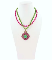 Barse Bronze and Genuine Stone Short Pendant Necklace