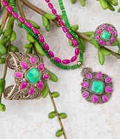 Barse Bronze and Genuine Stone Short Pendant Necklace