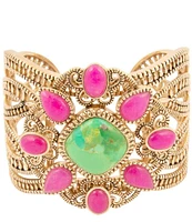 Barse Bronze and Genuine Stone Statement Cuff Bracelet