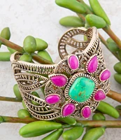 Barse Bronze and Genuine Stone Statement Cuff Bracelet
