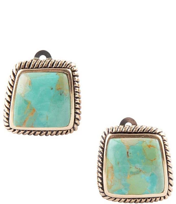 Barse Bronze And Genuine Stone Turquoise Clip Earrings