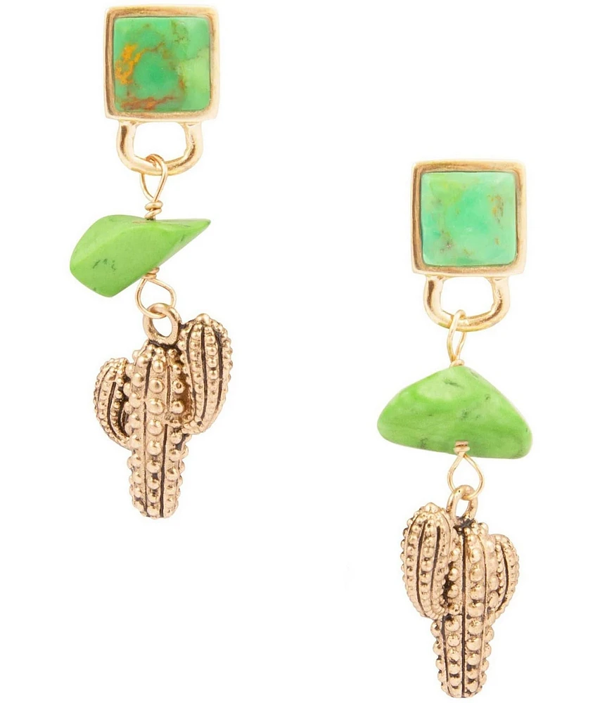 Barse Bronze and Genuine Stones Cactus Linear Earrings