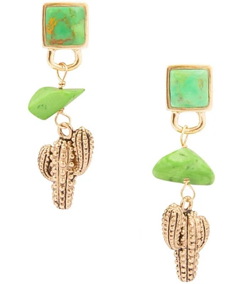 Barse Bronze and Genuine Stones Cactus Linear Earrings