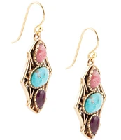 Barse Bronze and Genuine Turquoise & Purple Quartz Stone Drop Earrings