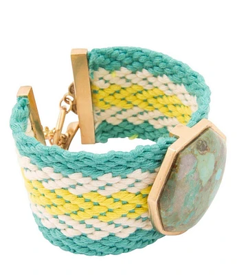 Barse Woven Wide Strap Genuine Turquoise Line Bracelet